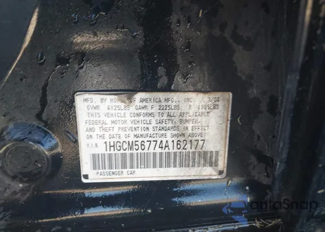 2004 Honda Accord 2.4 Ex from USA, damaged, VIN 1HGCM56774A162177